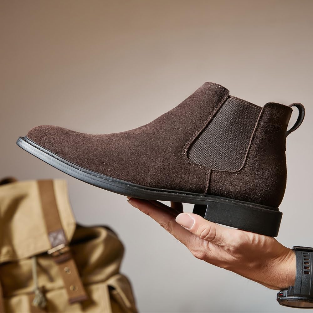MANLADUO Botas Chelsea de piel auténtica para hombre, estilo británico, botas de vestir clásicas de gamuza para hombre