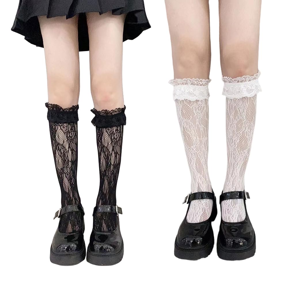 Fapiwen Lace Stockings For Women Girls, Fashion Lolita Fishnet Thigh High Socks, Lace Patterned Ruffled Over Knee High Soc... - Review, Price and Buying Guide