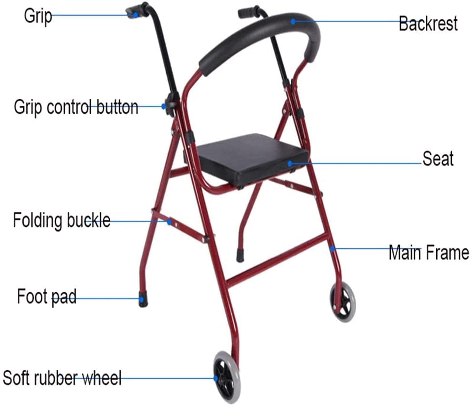Rollator Walker Chodzik, balkonik Składany na stojąco z 2 kołami Wyściełane oparcie siedzenia Pomoce w poruszaniu się Regulacja wysokości Przenośny