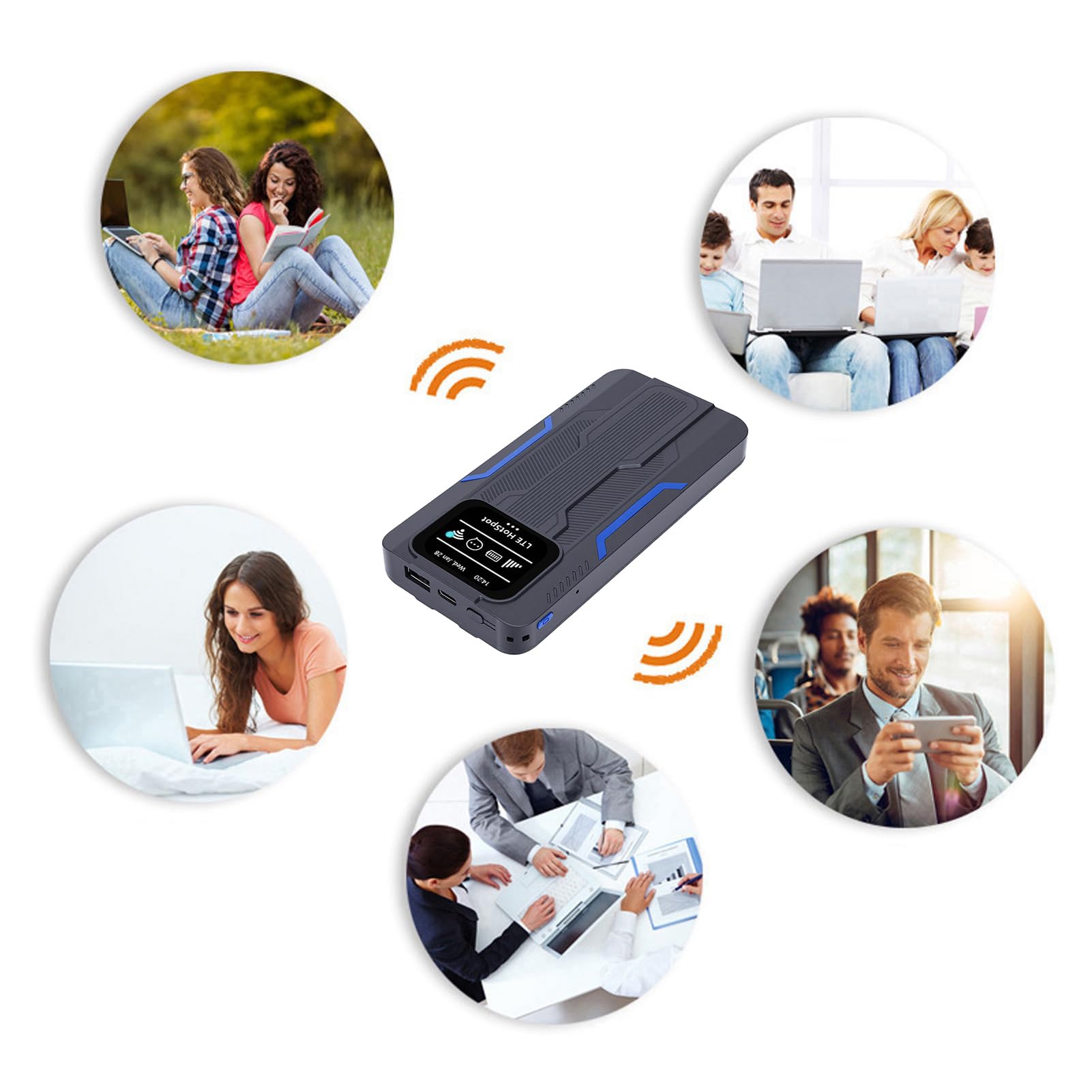 Routeur WiFi LTE Portable, Point d'accès Mobile ABS Double Bande 4G 300 Mbps 10 000 MAh avec écran HD, Charge Inversée pour Les Voyages, Les Voitures, Les Bureaux, Les Utilisateurs