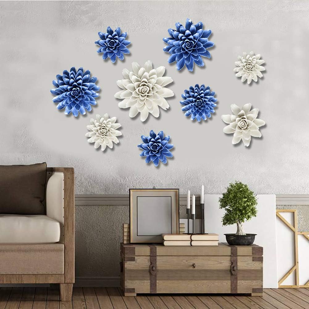 ALYCASO Peony Ceramic Flower Wall Décor Artificial 3D Flower Wall Art for Living Room Home Hallway Bedroom Kitchen Farmhouse Bathroom Dining Room, White, 3.93 inch