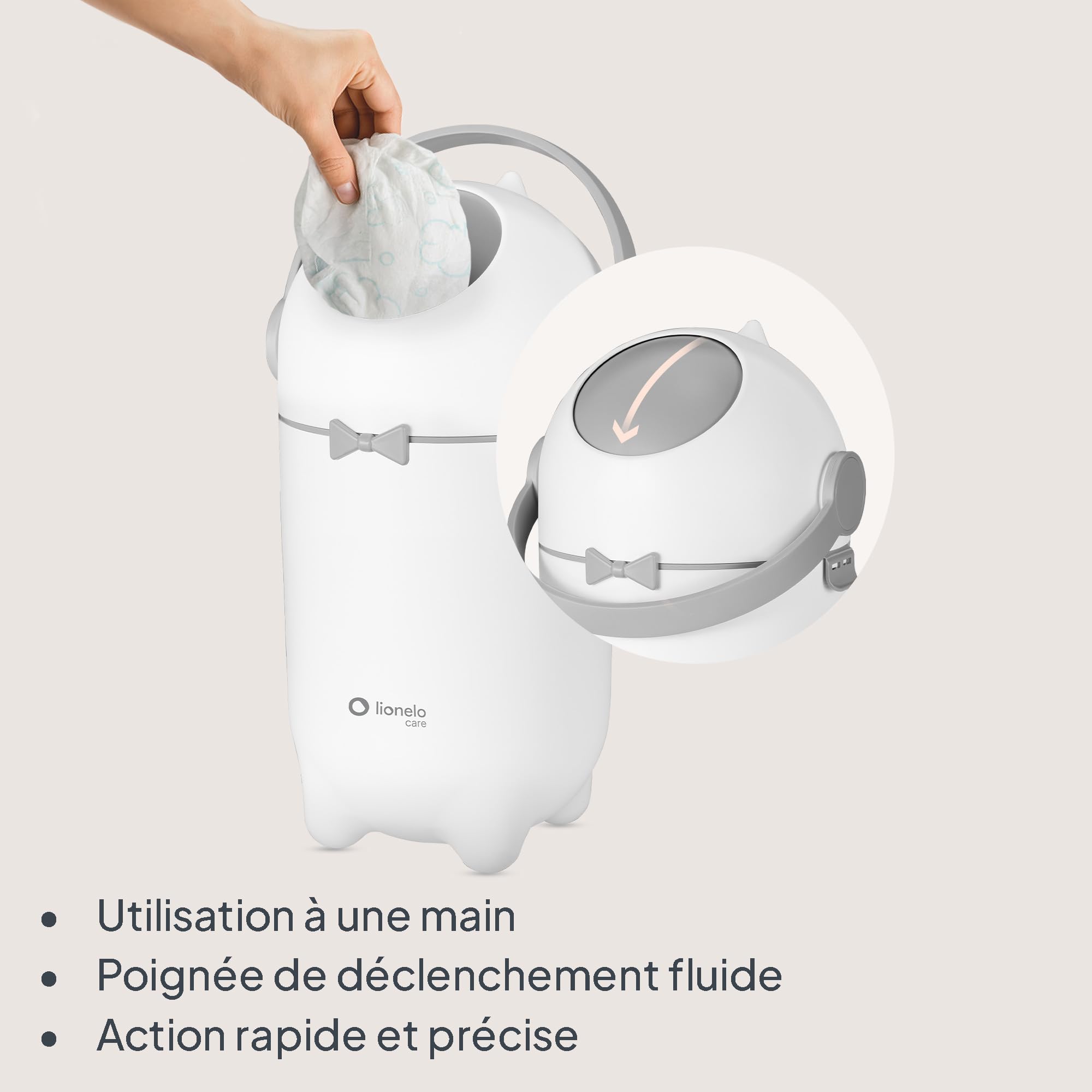 Lionelo Purebin Poubelle à couches anti-odeurs 10 L conteneur hygiénique bébé Blanc