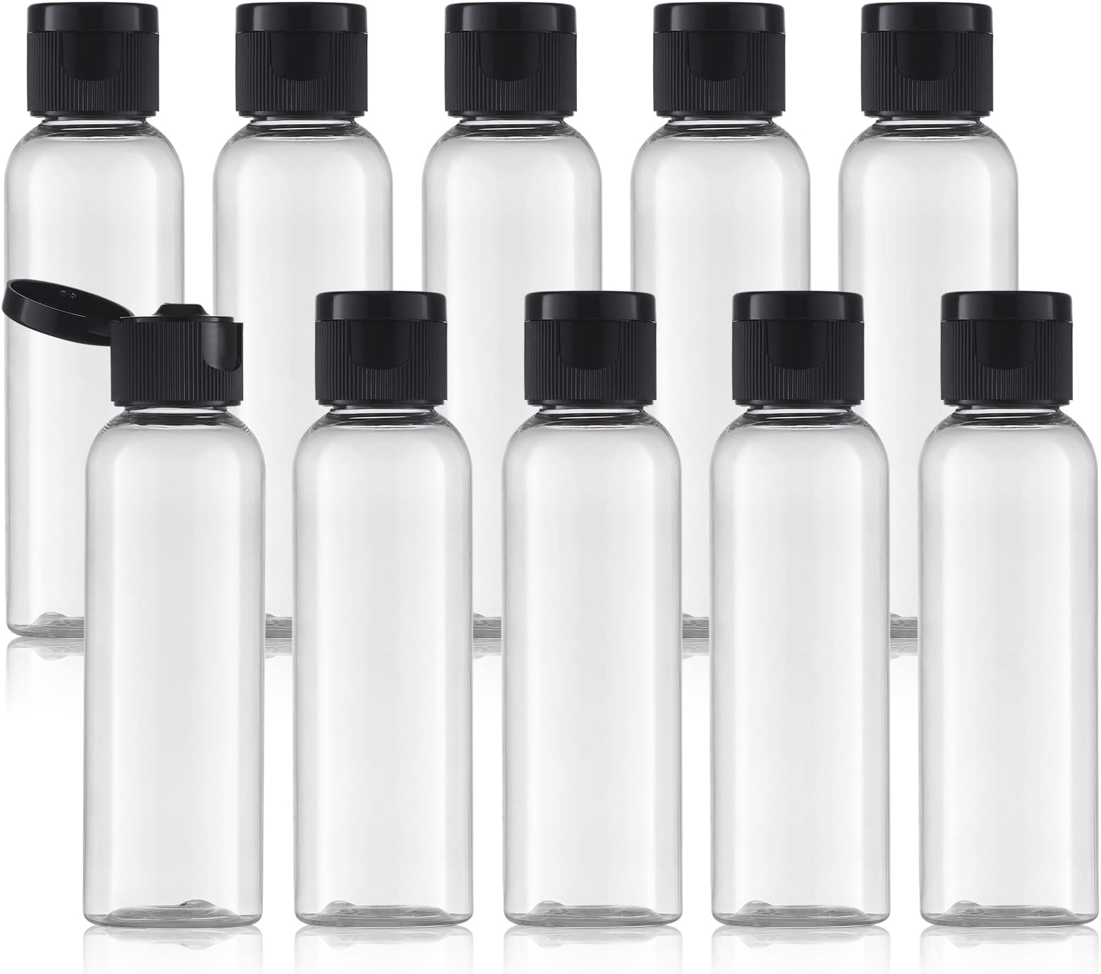 Tekson Travel Bottles Empty 2oz (10 PCS), Plastic Travel Size Cosmetic Container, TSA Amber Squeeze Bottle for Shampoo, Conditioner (Flip Cap)