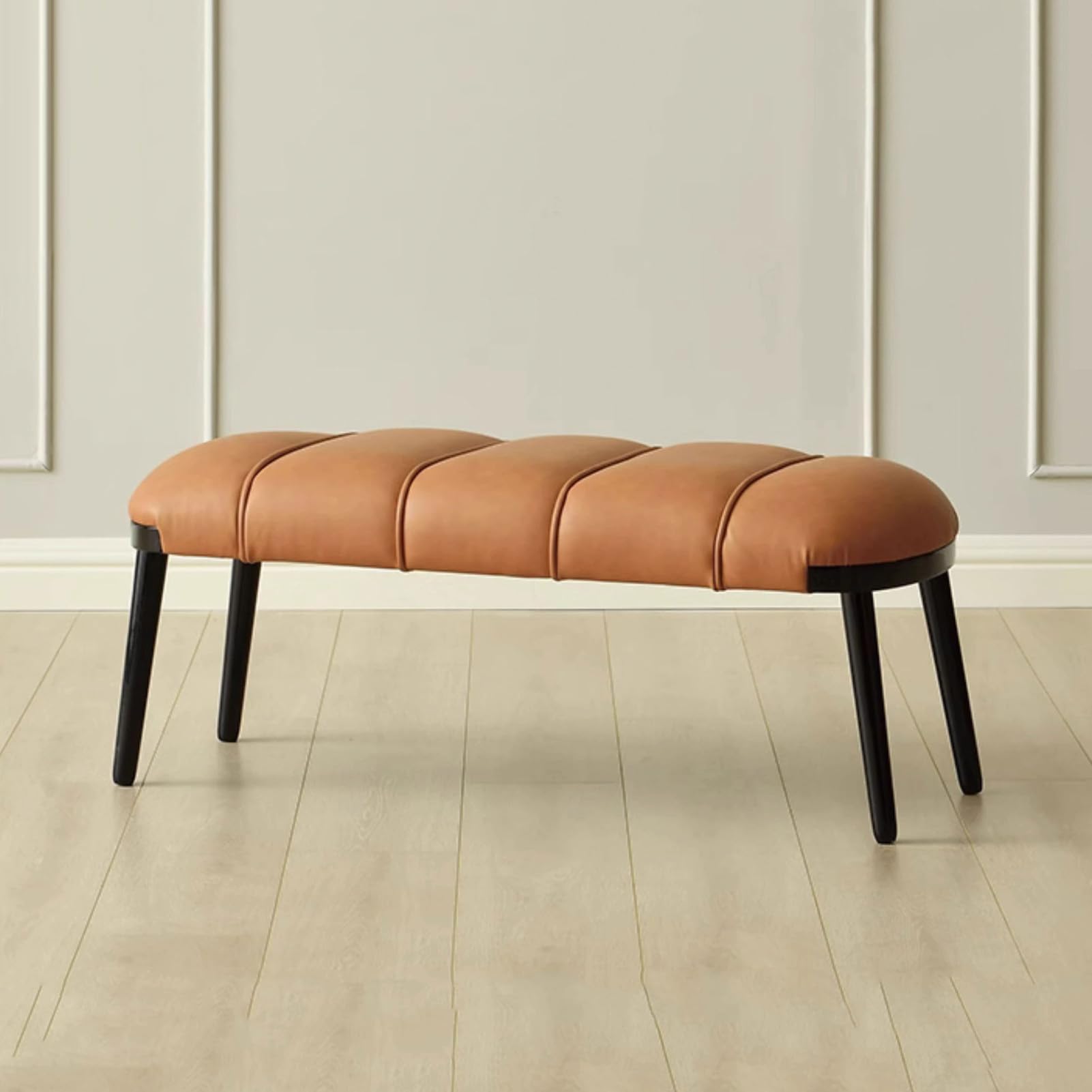 Banc à chaussures marron en faux cuir bout de lit rembourré de 300kg