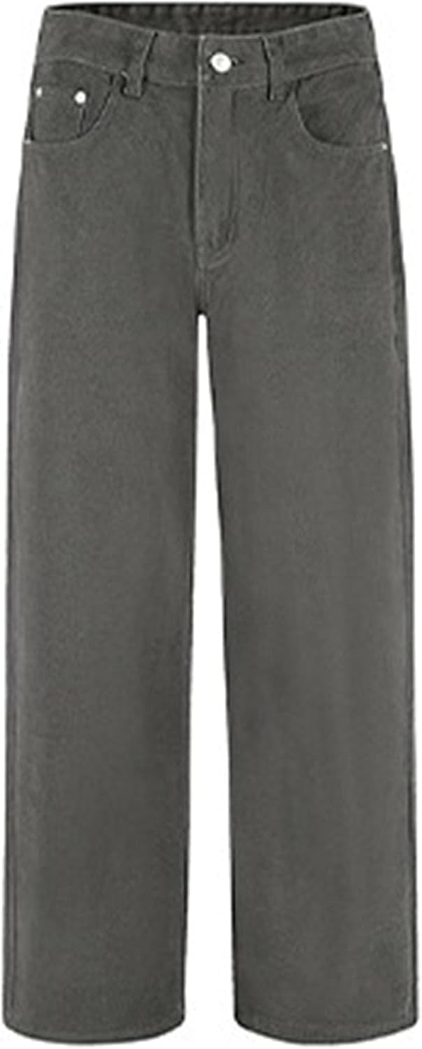 Men Casual Solid Straight Denim Pants Spring Classic Work Straight Leg Trousers Y2K Mid Waist Business Denim Trousers