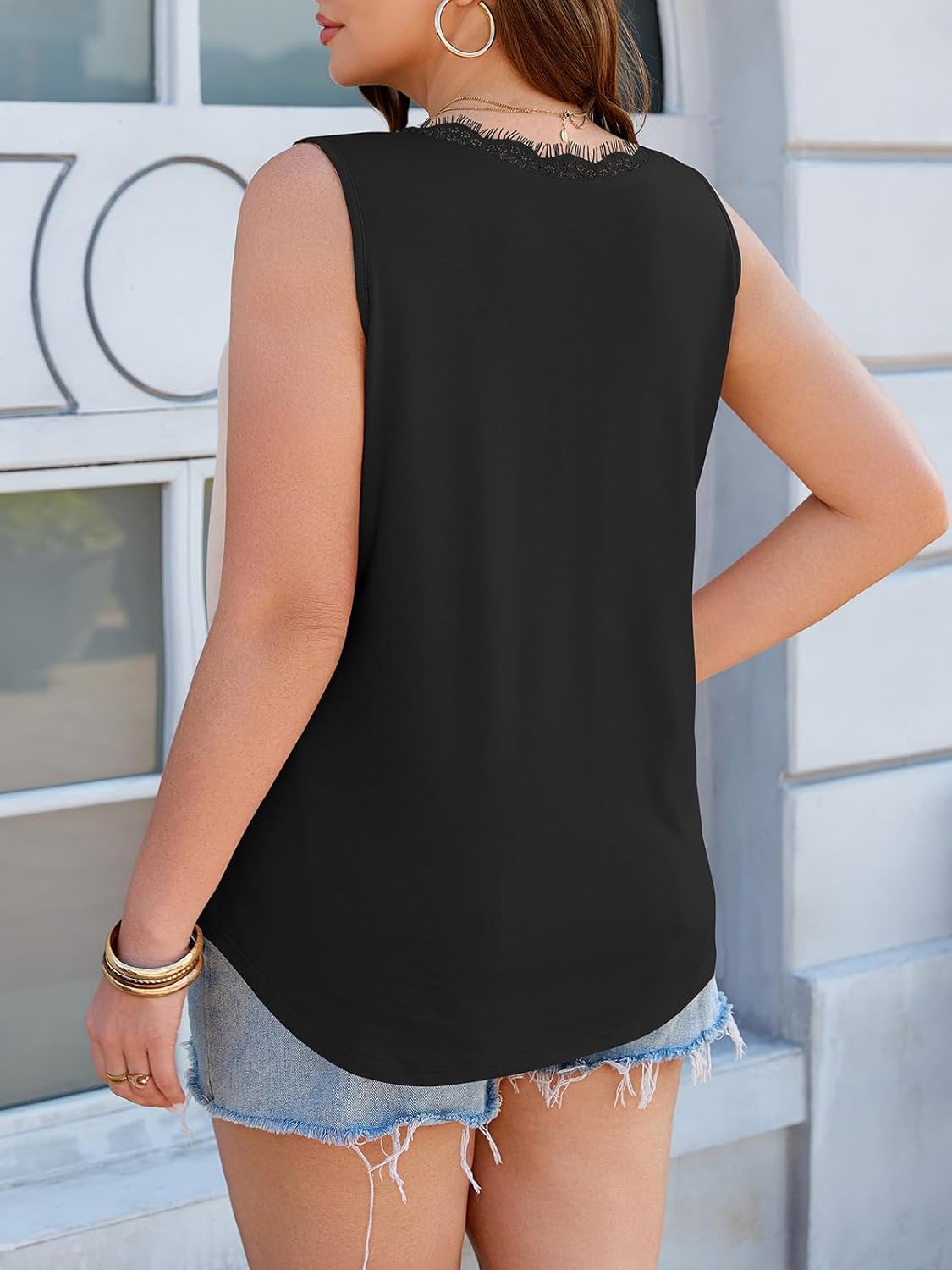 Beautife Womens Plus Size Tank Tops Lace V Neck T Shirts Sleeveless 2026 Summer Casual Loose Fit Knit Camisole Tops - Image 6