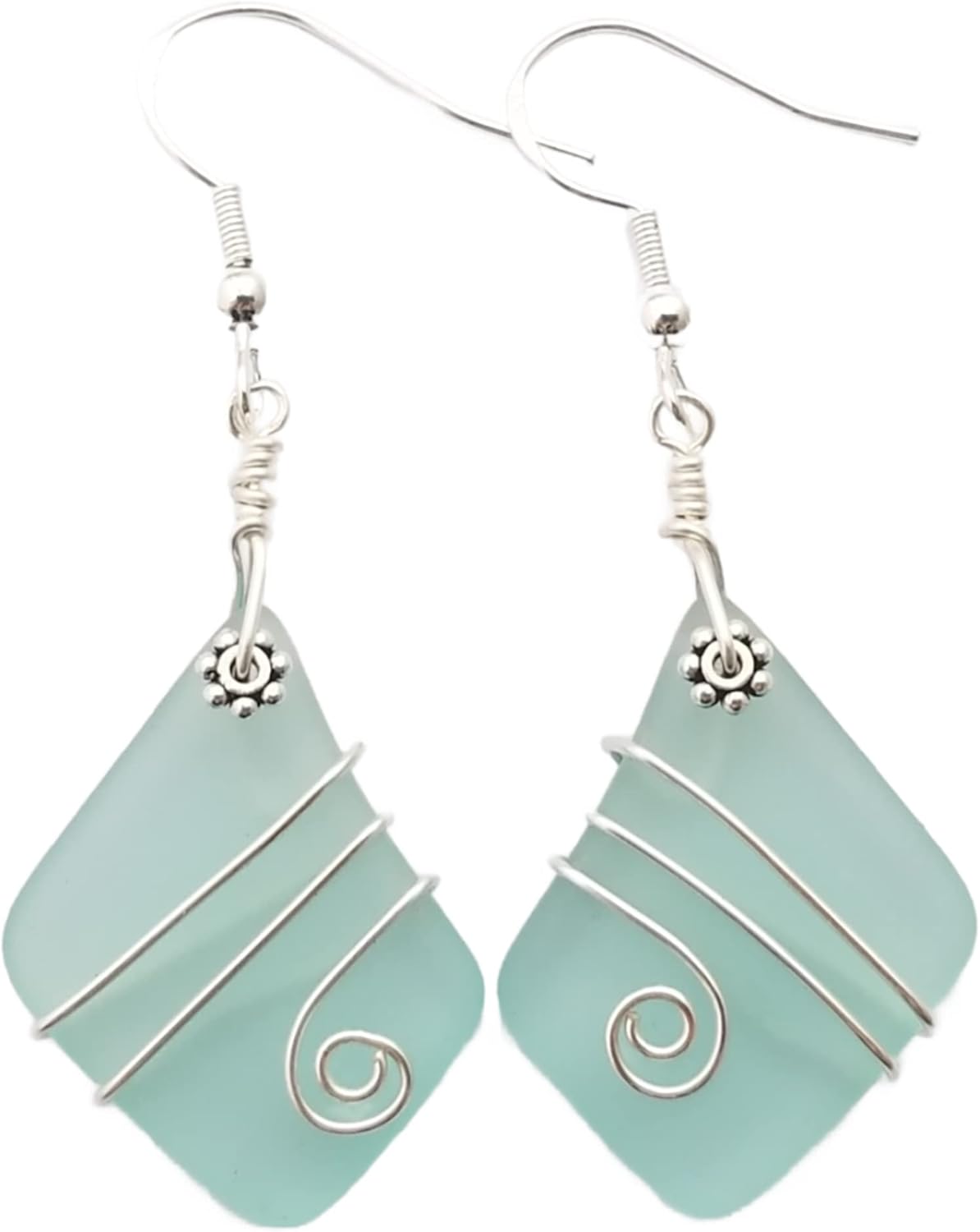 Yinahawaii Handmade Hawaiian Sea Glass Earrings, Wire Wrapped Earrings, Diamond Shape Beach Glass Birthday Jewelry Gift For Women with Customization Order