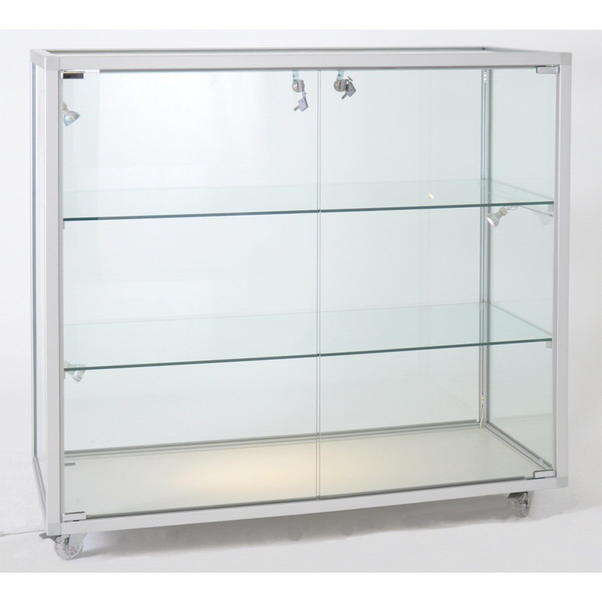 Thekenvitrine & Geschäftsvitrine 41,5 x 98 x 95 cm - Glasvitrine abschließbar & Spiegelrückwand - mit Beleuchtung - ideal für Drogerien, Apotheken & Geschäfte