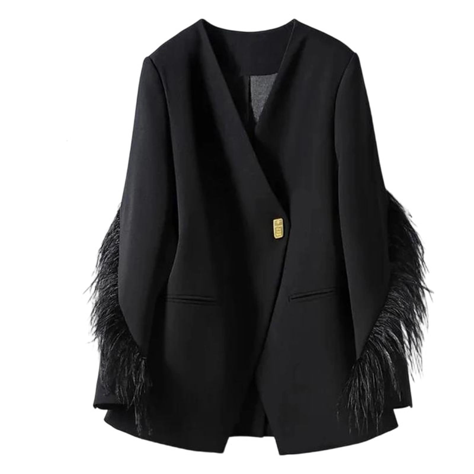 Womens Blazers Fashion Loose Fit Single Button Notched Collar Stitching Detail Suit Jacket Casual Lady Outerwear