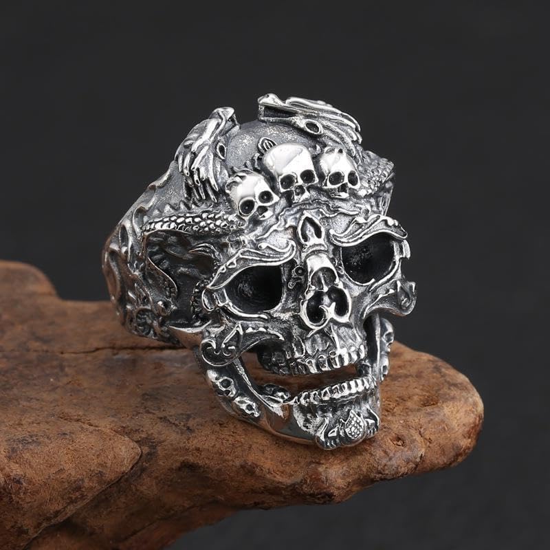 Punk Skull Ring for Men Vintage Crystal Skull Head Ring Gothic Death Skull Ring Adjustable Vintage Punk Rock Biker Jewelry for Men Halloween Goth Accessory - Image 3