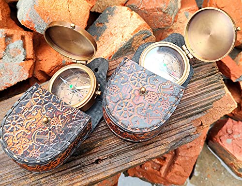 Brújula náutica de bolsillo con estuche de cuero 2 pulg miniatura 2
