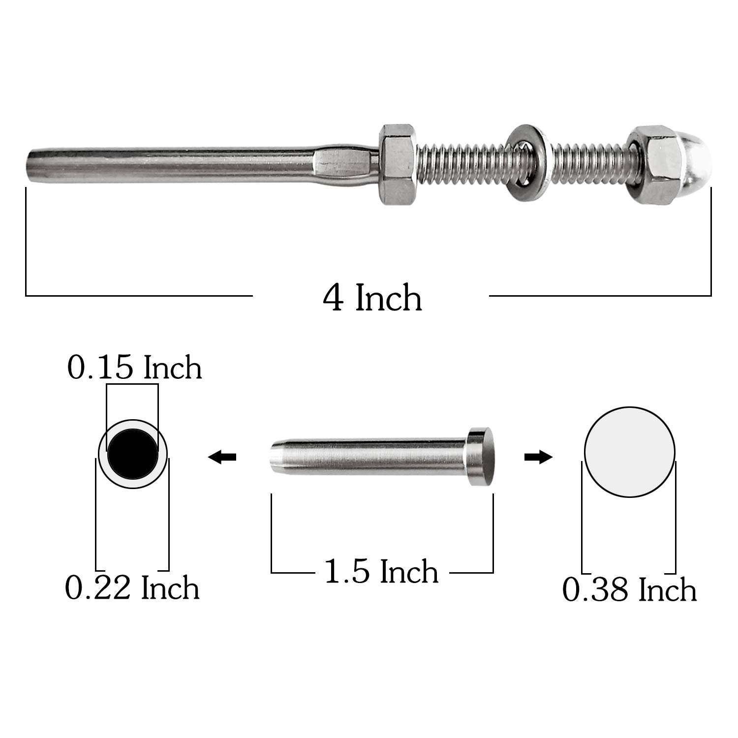 20 Pack Cable Railing Swage Threaded Stud Tension End Fitting Terminal