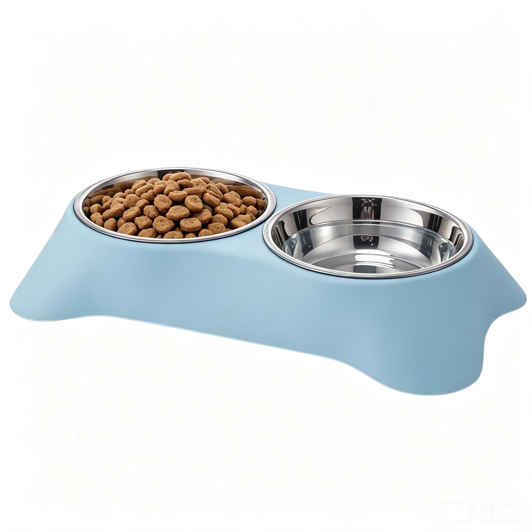 Double Dog Bowl, Non-Slip Non-Spill Stainless Steel, for Small Dogs and Cats, Green