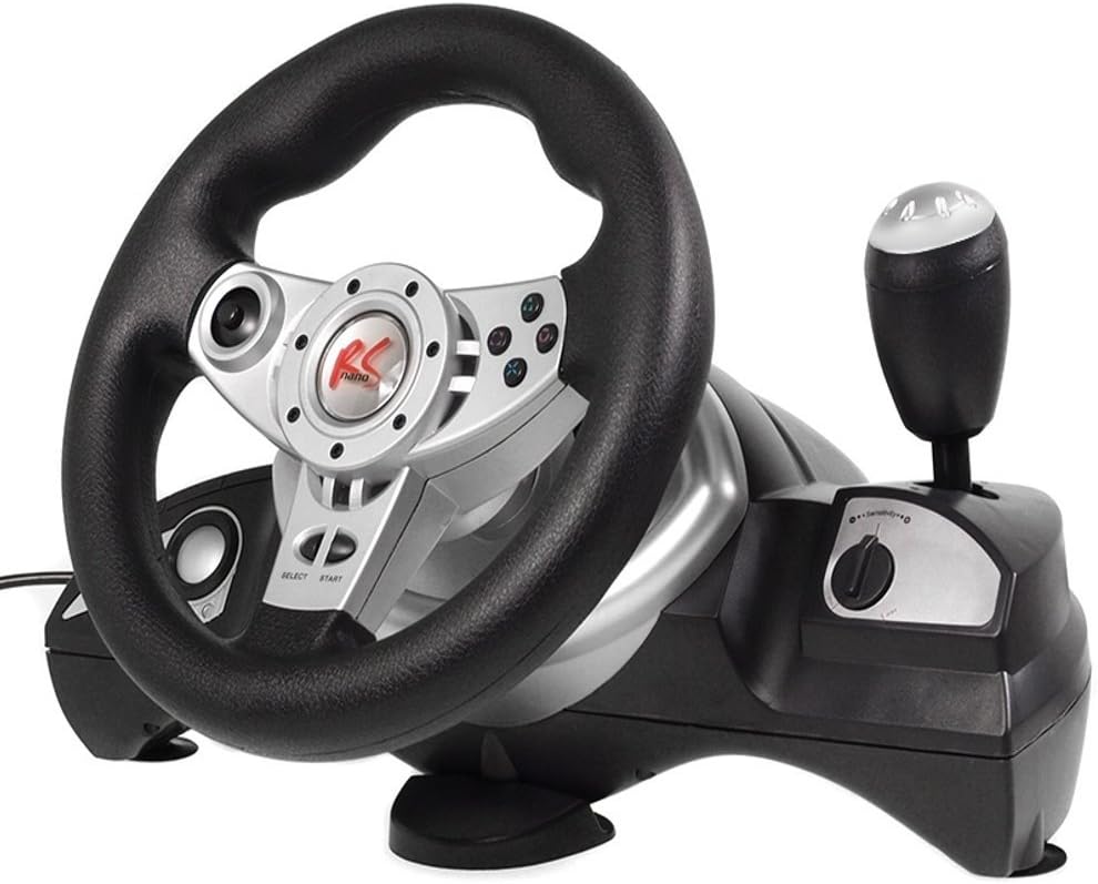 NanoRS Maclean RS600 Steering Wheel PS3/PS2/PC (D-Input/X-Input) 4-in-1 Racing Steering Wheel Gas Brake Pedals Black