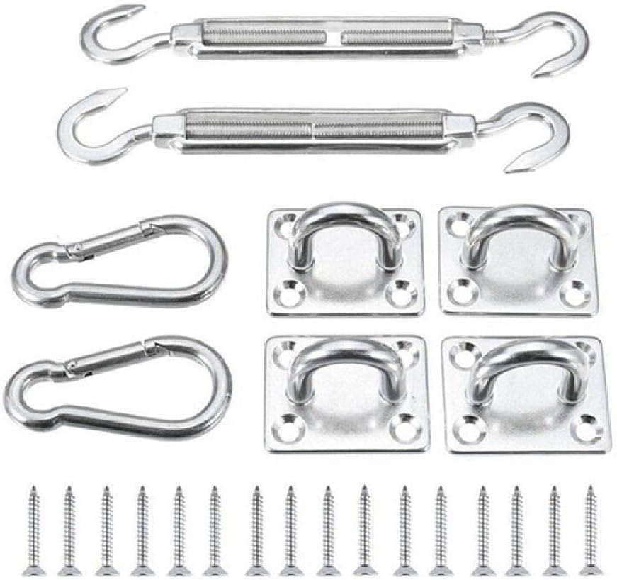 Rectangle Sun Shade Sail Hardware Kit Stainless Awning Attachment Set Sun Shade Sail Canopy Fitting for Outdoors Garden Fixing Accessories Sun Shade sail Canopy Fitting (7 Piece Set)