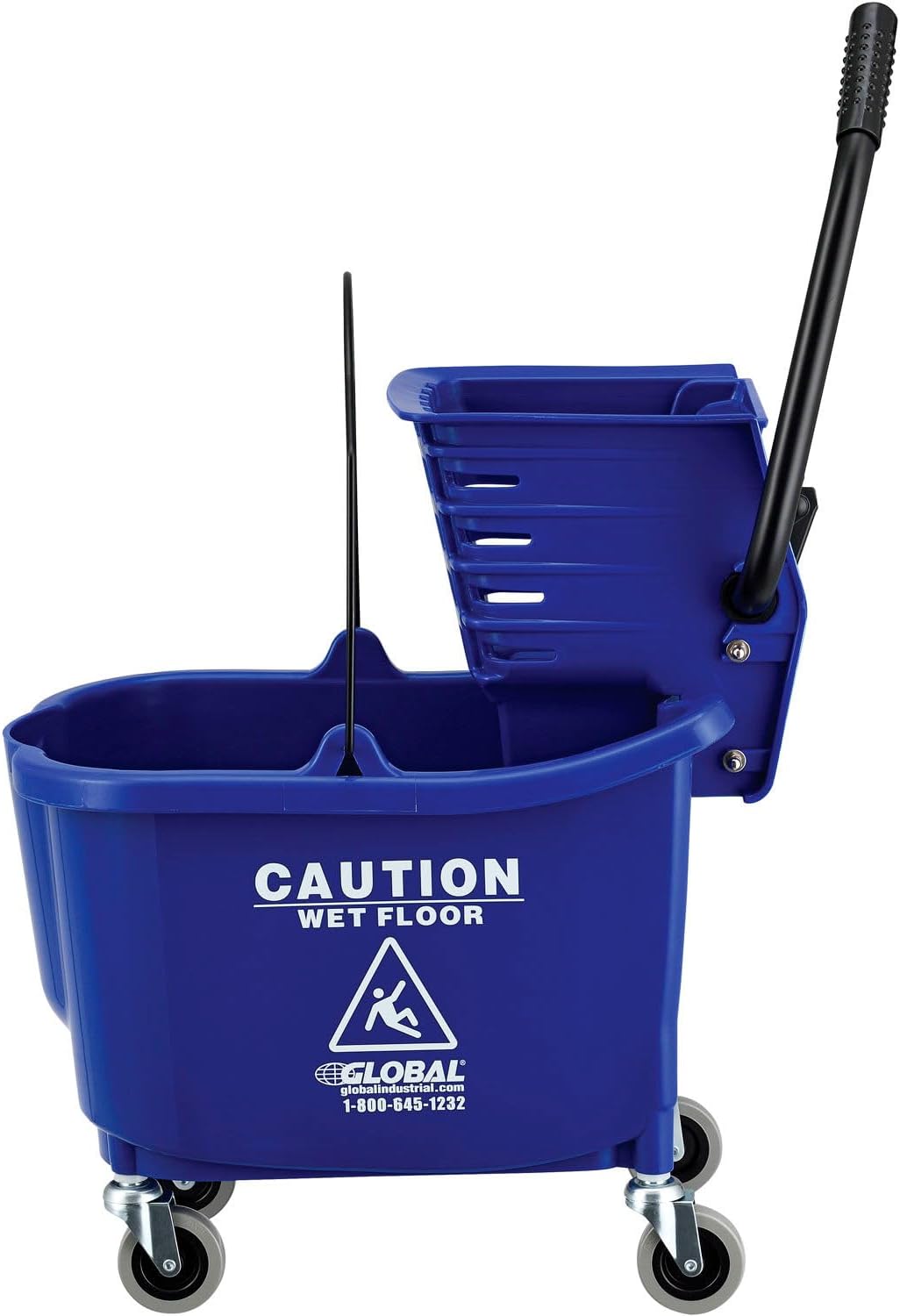 Global Industrial Commercial Mop Bucket and Wringer Combo with Side Press, 38 Quart Capacity, Durable Corrosion-Resistant Polypropylene, 3" Swivel Casters, Blue