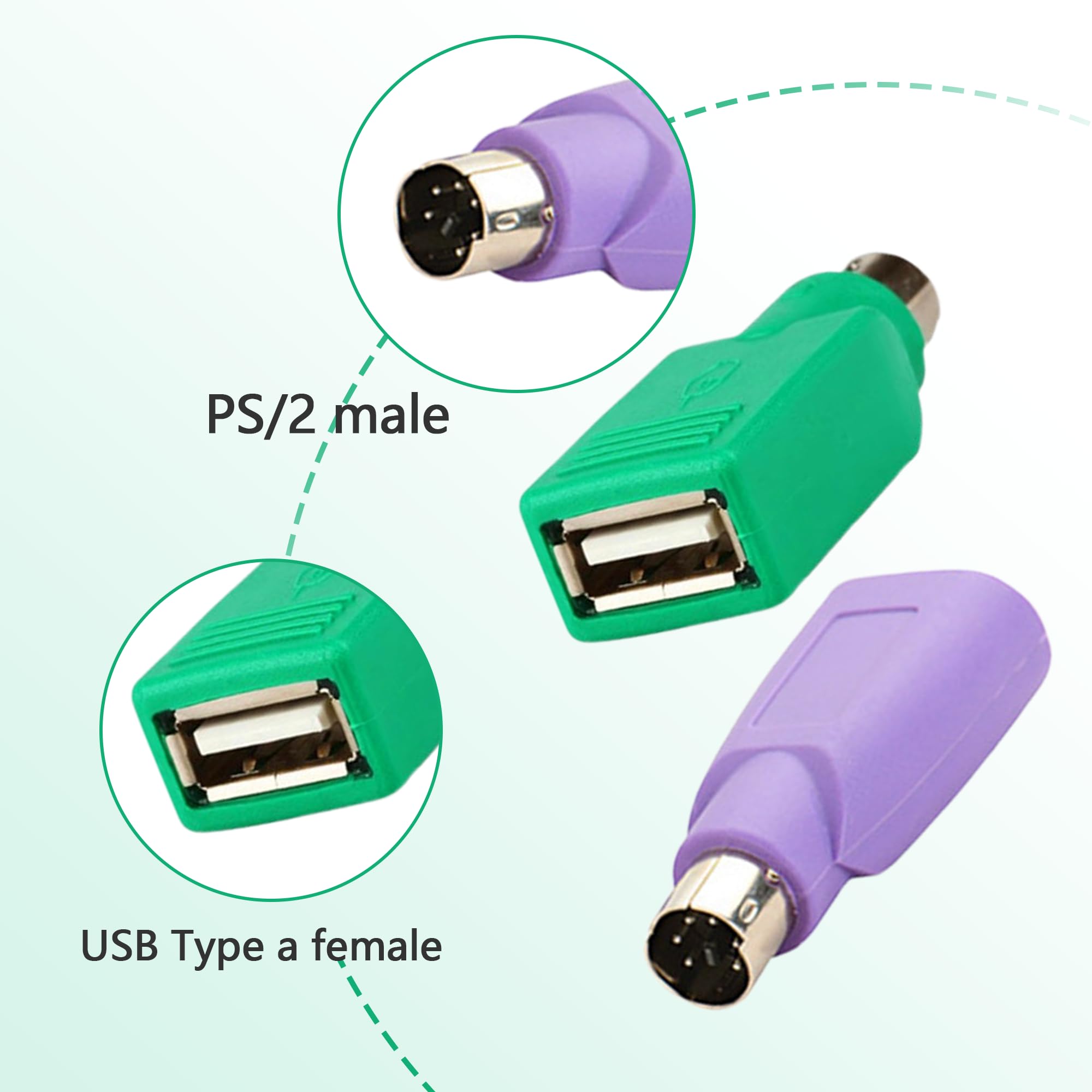 Lot De 4 Adaptateurs PS/2 Vers USB - 2 Femelle Vers Mâle Et 2 Mâle Vers Femelle, Pour Clavier Et Souris Anciens