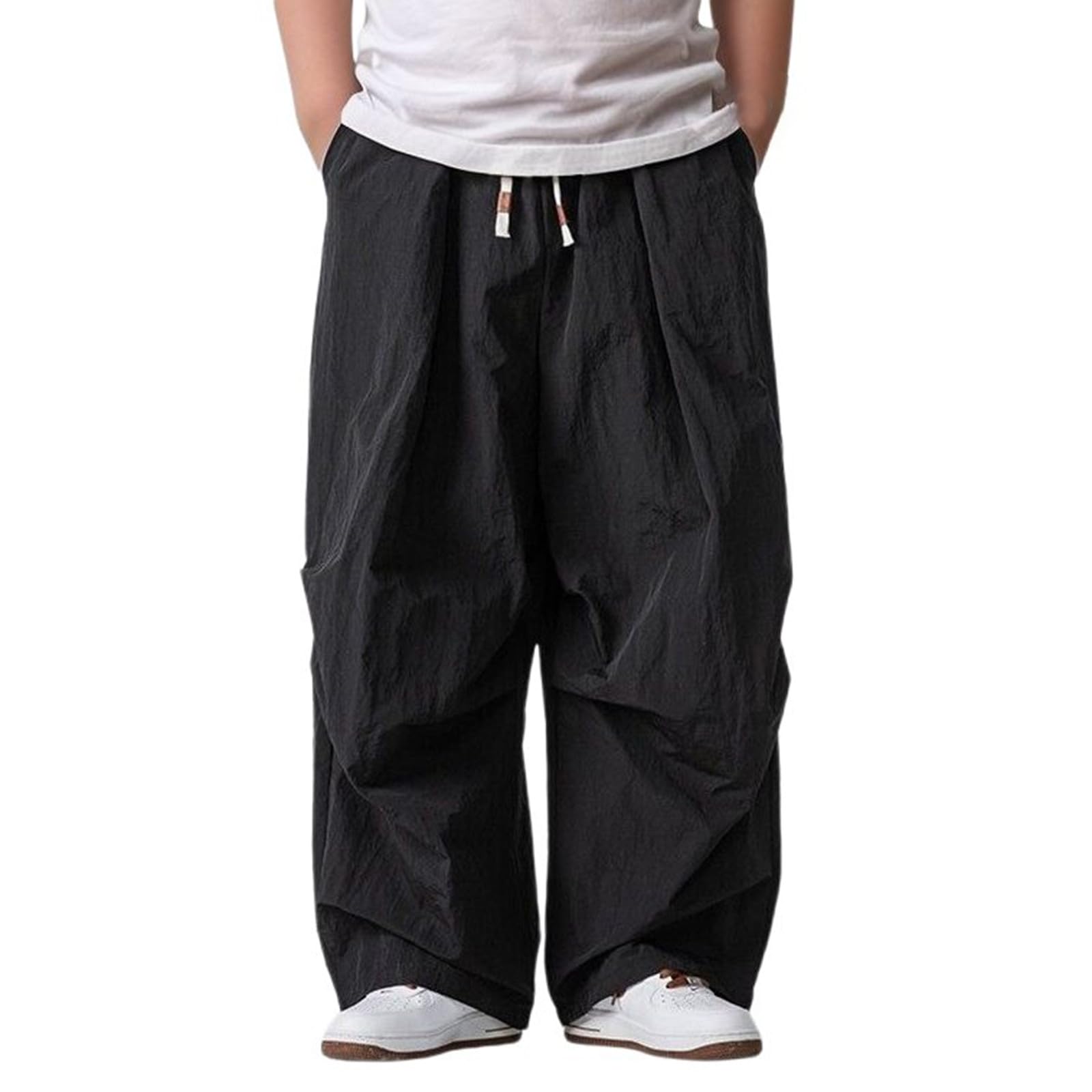 Herren-Hose aus Baumwoll-Leinen, leger, elastischer Taillenbund mit Kordelzug, leicht, lockere Passform, Sommer, Arbeit, Spaziergang Herrenhose Bequem Business & Freizeit - Bequeme Trainingshose