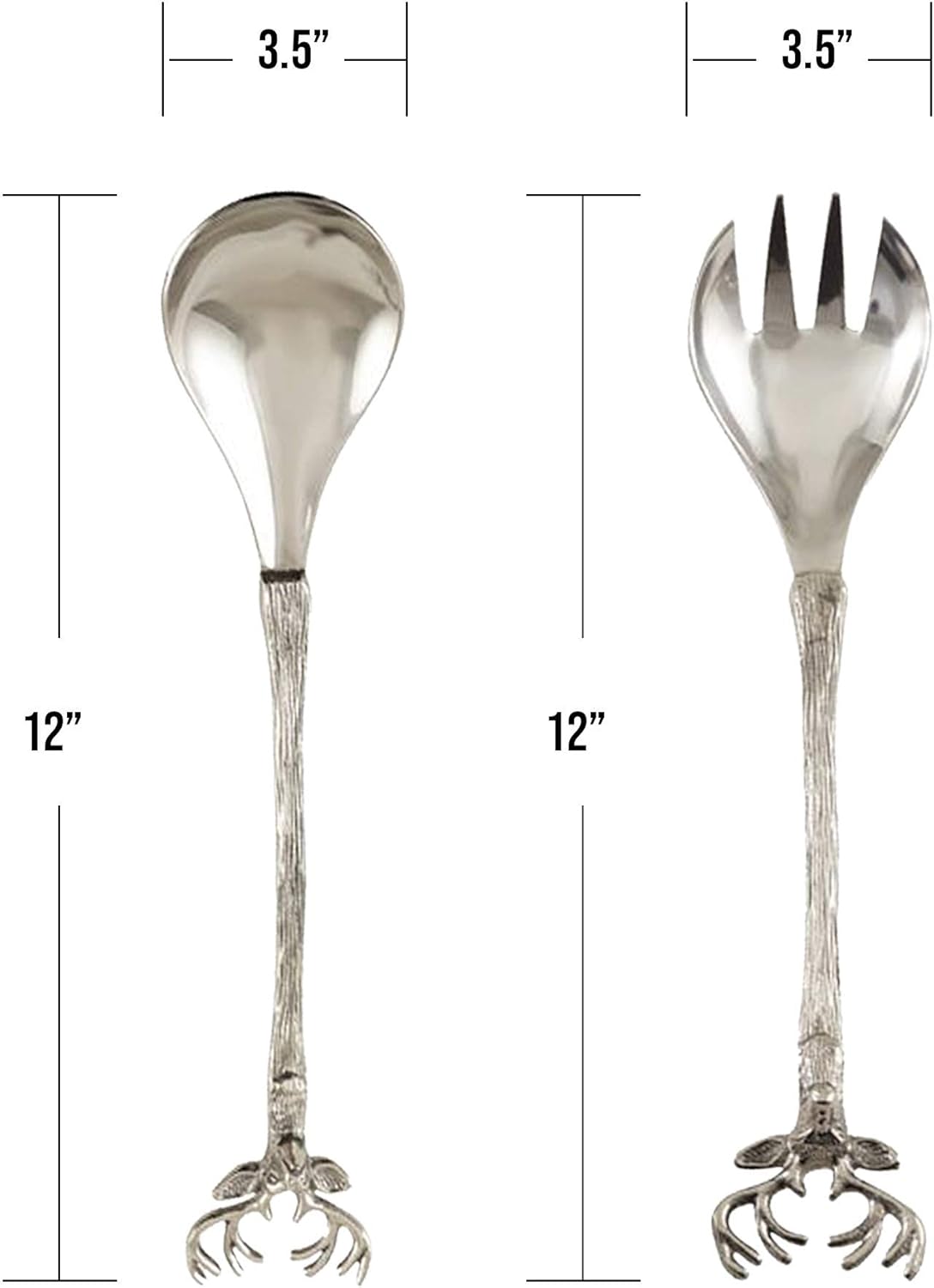 SARO LIFESTYLE SP778.S Reindeer Design Rustic Style Salad Servers - Set of 2, Silver, 6.5" x 14"