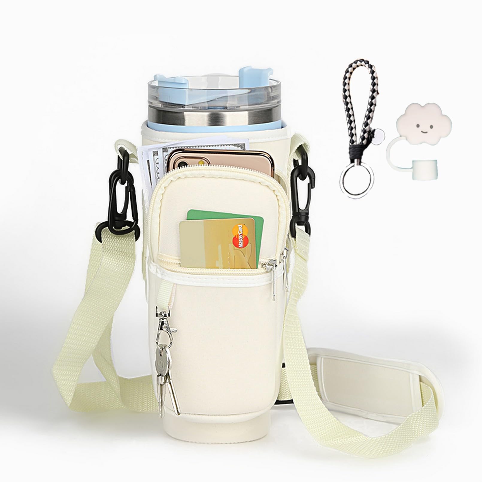 Amoilly 40 oz Tumbler Sleeve With Strap l Reusable Protective Sleeve for Stanley Cup 1200ml l Accessories for Stanley Cup 40 oz Tumbler Bag (Beige New Big)