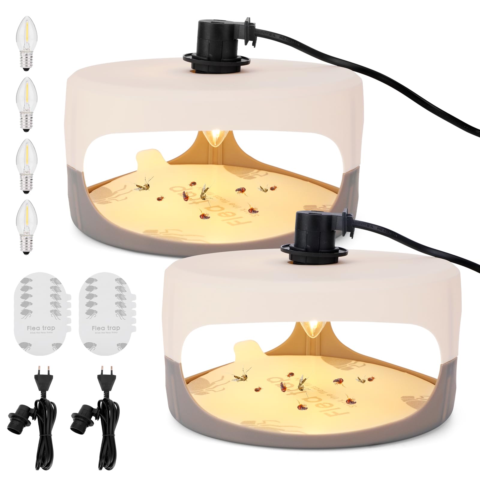 Trappole per Lampade Antipulci per la Casa, 2 Confezioni di Trappola Luminosa Antipulci con 4 Lampadine, Trappola Antipulci per Cimici da Letto, Trappola Luminosa Antipulci Elettronica non Tossica