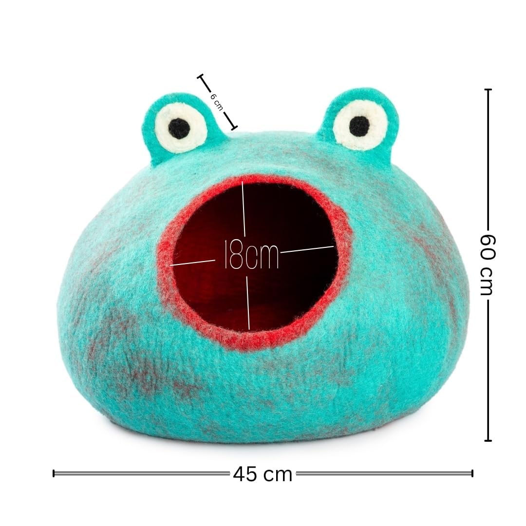 Luxurious Eco-Friendly Merino Wool Cat Cave Frog - Foldable Hideaway Pod for Indoor Cats - Premium Felt Kitten Beds - Covered Cat House for Ultimate Cozy Comfort by Woolygon - Image 4