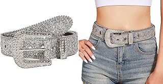 INOGIH グリッター ウェスタン カウボーイスタイル ラインストーン ベルト ラグジュアリー キラキラ ダイヤモンド クリスタル スタッズ ベルト ジーンズ パンツ ドレス用