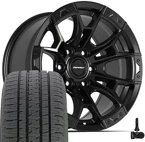 DEFIANT Wheels DF04 20x9 Set (4) Black 6x135 with Dueler Tires & TPMS