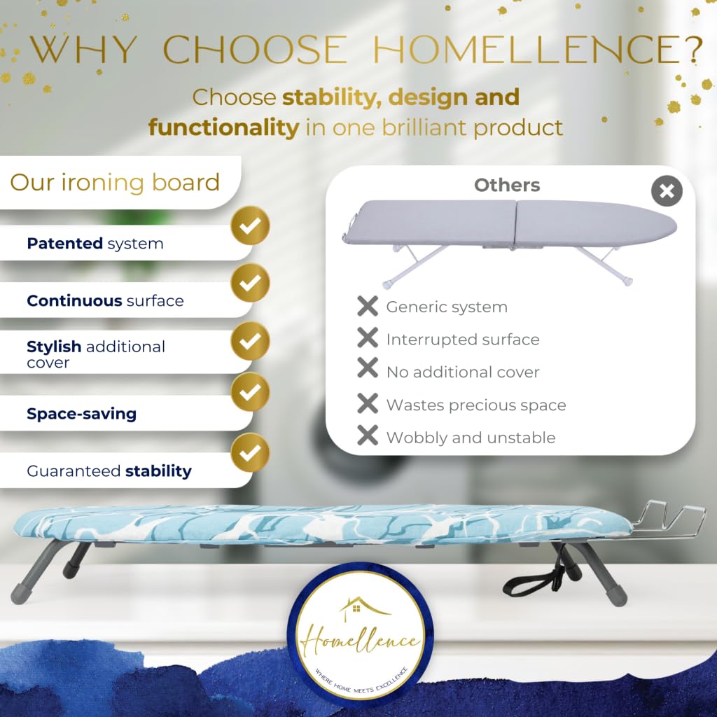 Homellence Table Top Ironing Board - Small Mini Folding Ironing Board, Blue, 82L x 31W cm - Image 7