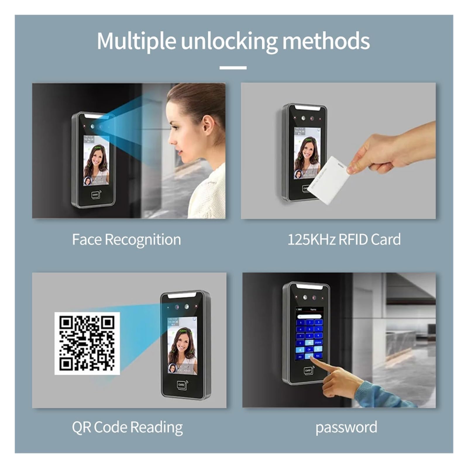 TCP/IP AI reconocimiento facial tiempo de asistencia Máquina Control acceso lector tarjetas RFID grabadora eléctrica empleados Gran capacidad de almacenamiento(TCP-IP-wifi)