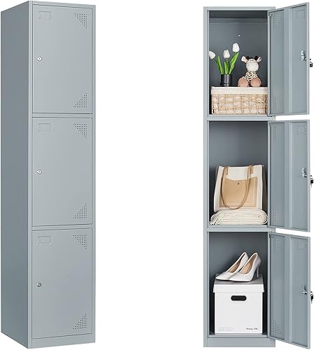 Taquillas de metal para empleados Armario de almacenamiento de 71 pulgadas para empleados grandes con 3 puertas Taquillas de acero de 3 niveles