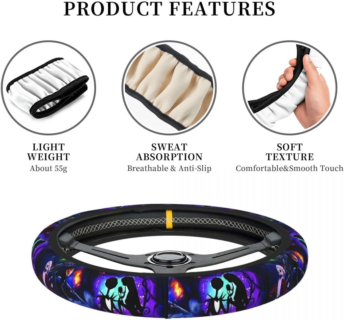 Halloween Jack and Sally Horror Nightmare Christmas Steering Wheel Cover for Women, Neoprene Anti-Slip Universal 15 inch Car Steering Wheel, Anime Car Accessories for Vehicle SUV (3, One Size) - Image 7