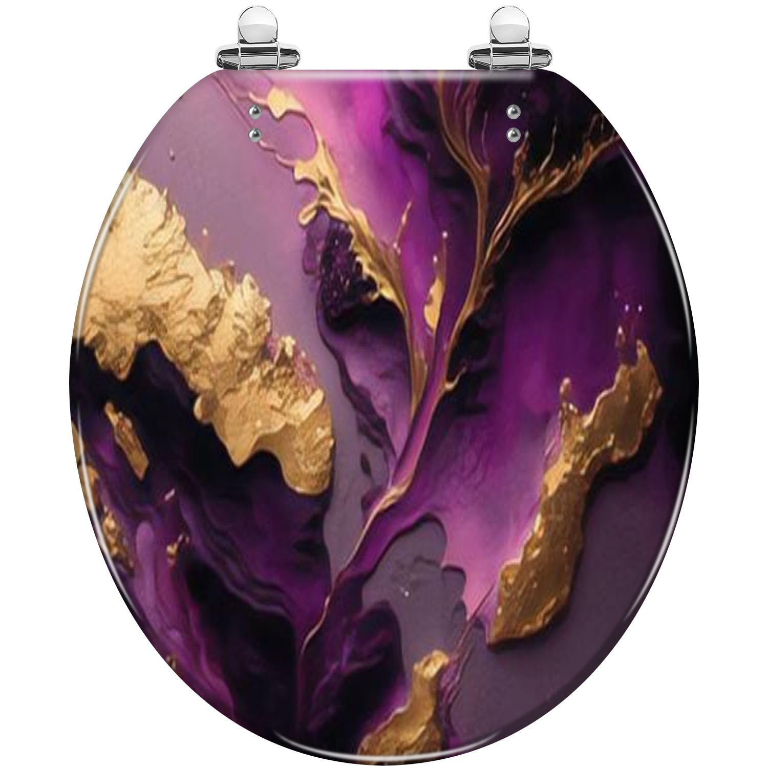 KEXYOAN 3D Painted Round Toilet Seat, Luxury Marble, Gold Black Resin, Slow Close, Hinges Quick Release, Easy Clean(Multi8)