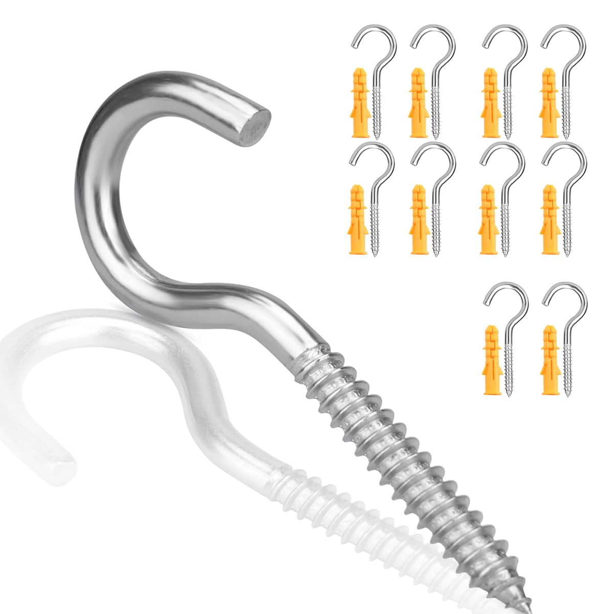 Ruayia 304 Screw-in Hooks in Stainless Steel, 10 PCS Eyelet Screw Hooks, 63mm/2.48 inch, Metal Screw in Ceiling Self Tapping Stainless Steel, Washing Line Hook for Hanging Plants, Cups, Utensils