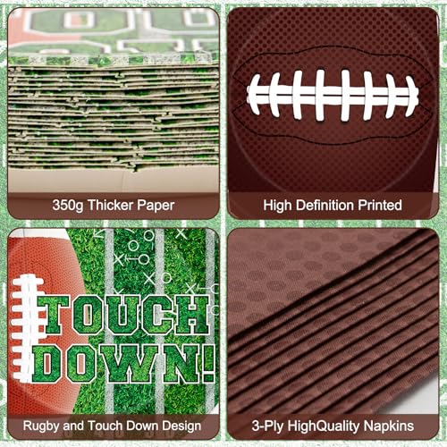 96 Pcs Football Plates and Napkins Forks Sets - Rugby Sports Themed Round Tableware, Disposable Touch Down Paper Plates Napkins Set for Football Game Day Tailgate Party Supplies Accessories, Serves 24 - Image 6