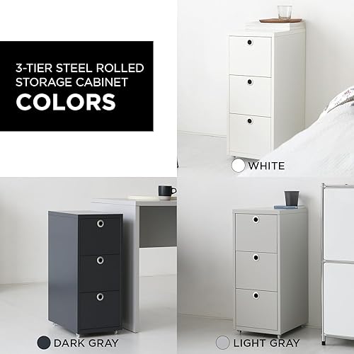 Miniatura 7 de Armario de almacenamiento enrollado, archivador de oficina de acero de tamaño pequeño de 3 niveles, organizador multiusos debajo del escritorio, 11