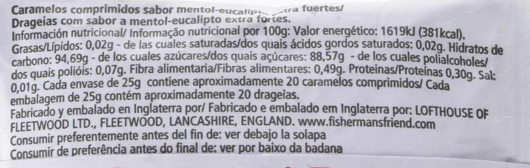 Fisherman's Friend Original, Caramelo Comprimido Eucalipto y Mentol - 12 unidades de 25 gr/ud