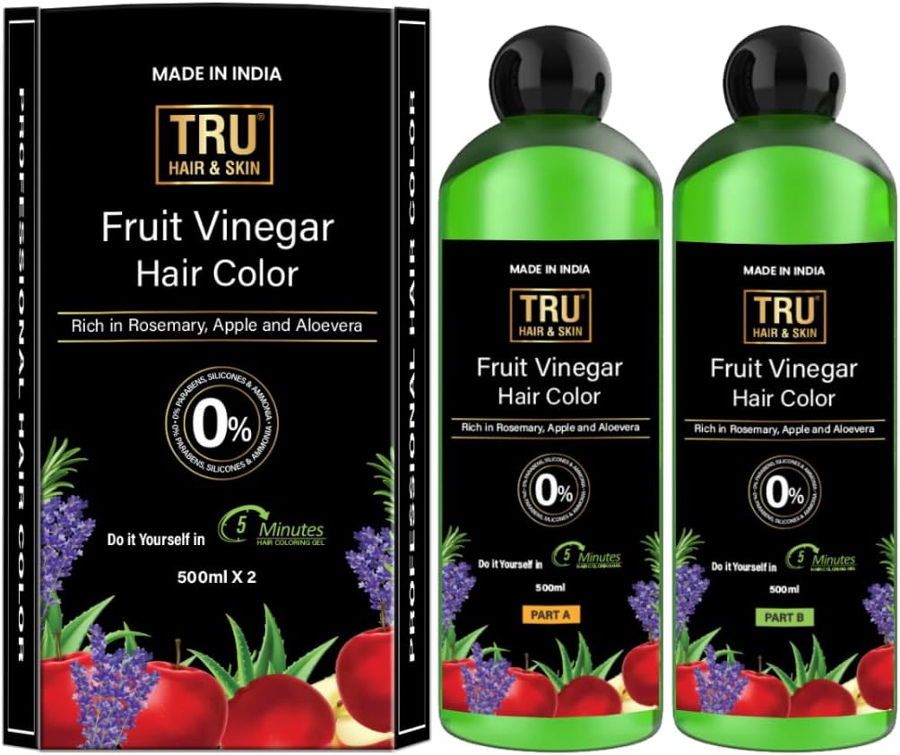TRU HAIR & SKIN Fruit Vinegar Hair Color for Men and women | Natural Hair Color Dye for Black Hair-500ml X 2