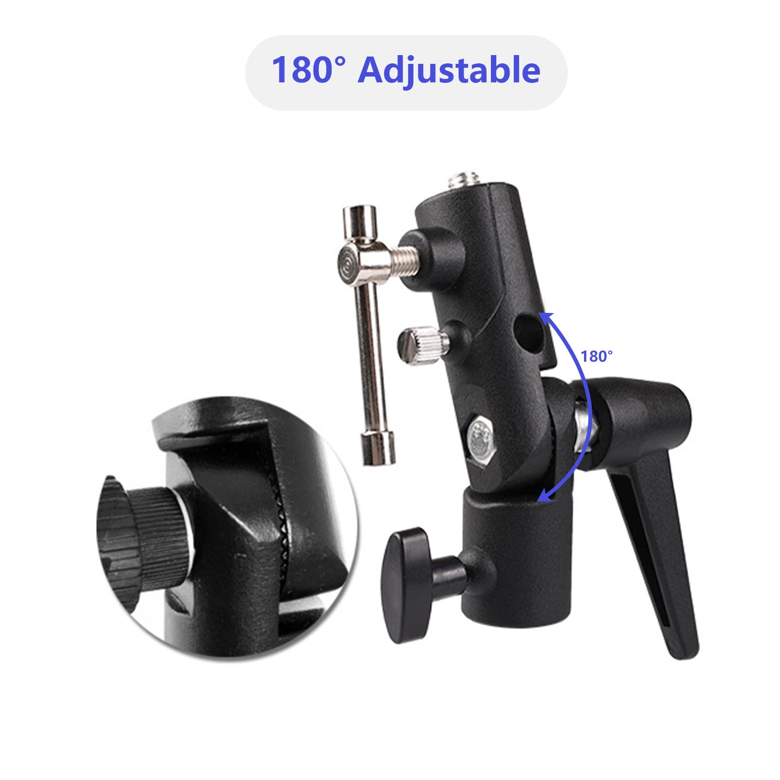 Sequpr H-Typ Blitzhalterung 180° Verstellbar Blitzneiger Schirmhalter mit 1/4" auf 3/8" Schraubadapter Blitz Lichtstativ Halterung für Blitz Lichtstativ Stativ Regenschirm