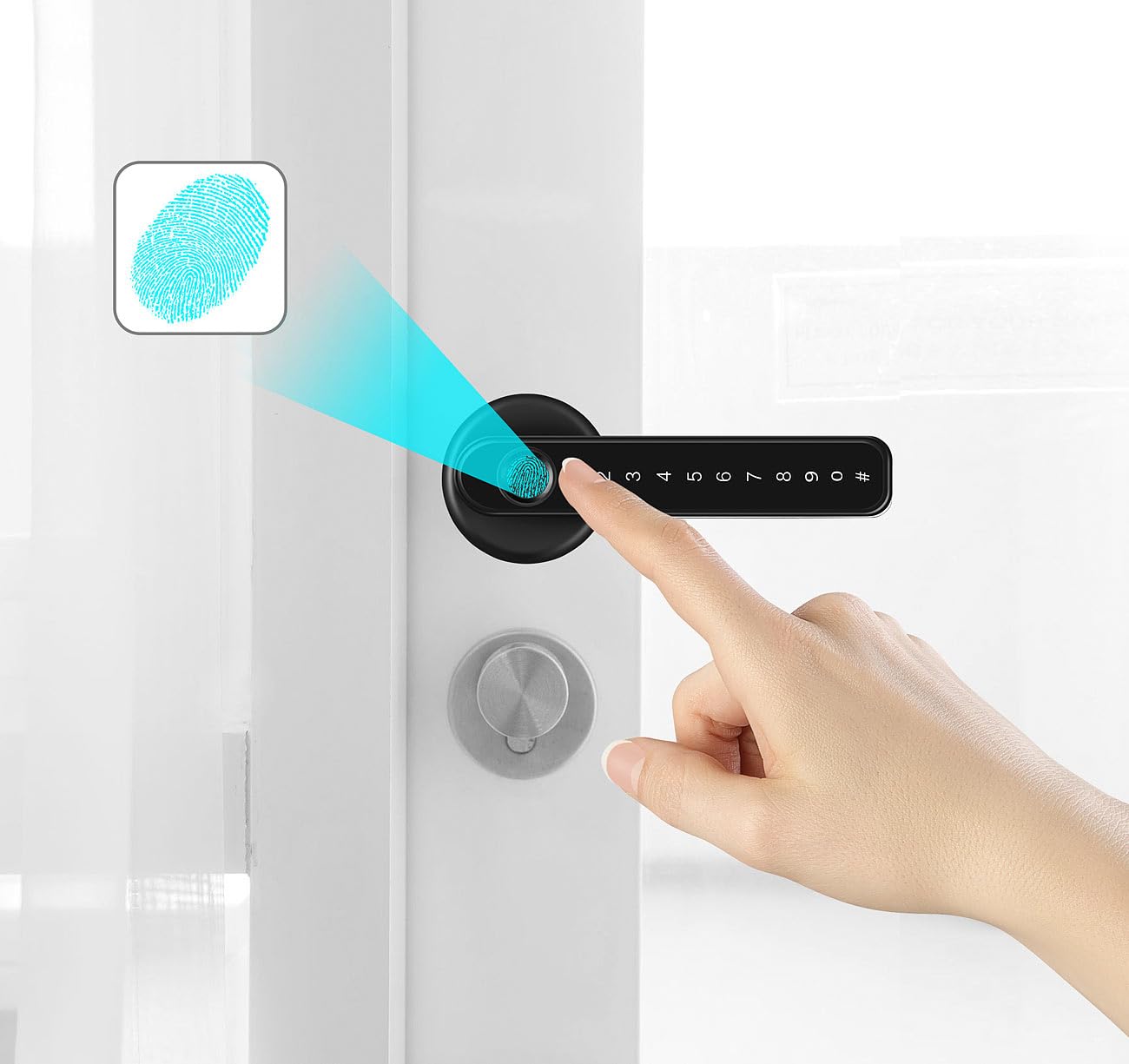 VisorTech Fingerabdruck Schloss: Smarter Sicherheits-Türbeschlag mit Finger-Scanner, PIN & App, schwarz (Smarter Türgriff, Fingerabdruck-Türbeschläge, WC)
