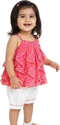 Nautinati Infant Girls Printed Top and Shorts Set | Cotton Blend |Age 0 –3 Years