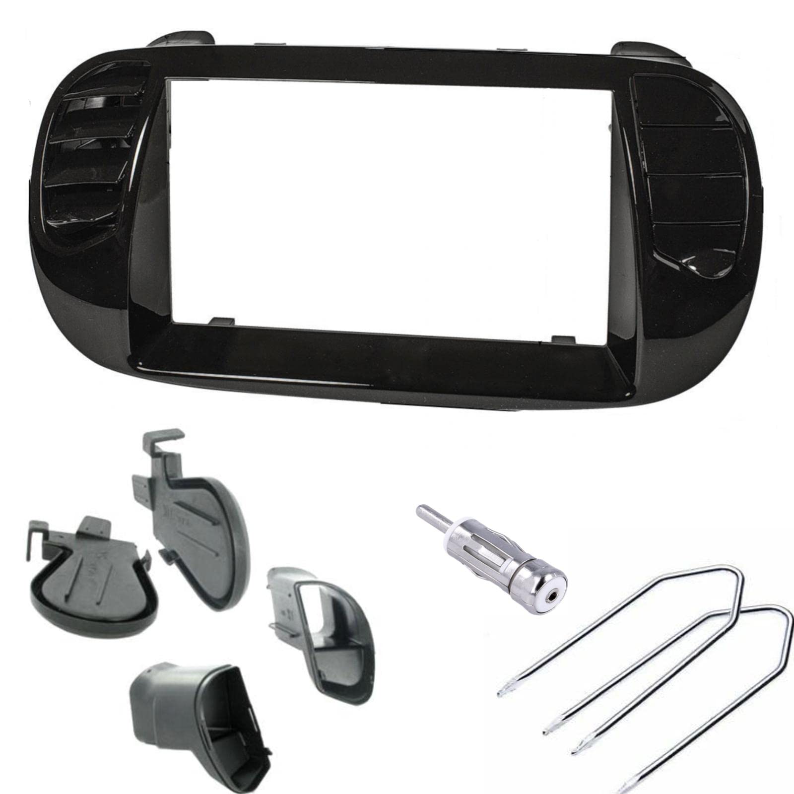 Sound Way Kit Montaggio Autoradio, Mascherina 2 DIN, Bocchette Areazione, Chiavi di Smontaggio, Adattatore Antenna compatibile con Fiat 500 (2007-2015)