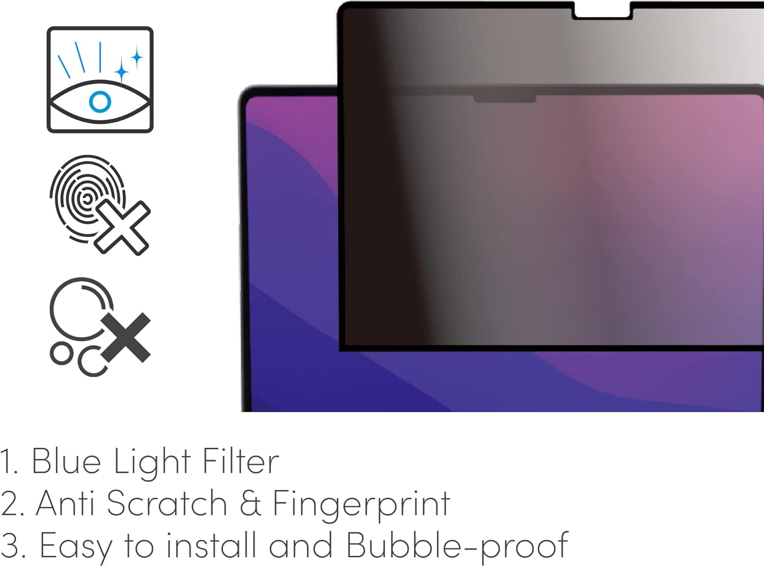 Moshi Umbra Privacy Screen Protector for MacBook Pro 16-inch (2022 2021 M1, A2485), Anti-Spy, Scratch Protection, Fingerprint Resistant, Blue Light Filter, Easy-Installation, Washable & Reusable