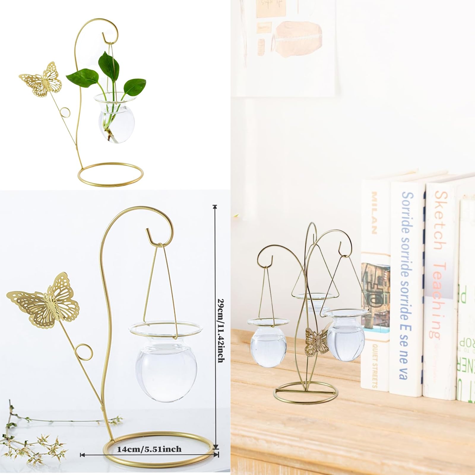 Wazony do rozmnażania roślin Zestawy do terrarium Stacje szklane Biurkowy szklany wazon powietrzny Metalowy obrotowy uchwyt do wnętrz Dom, 1/3 szt. Akcesoria do wazonów z żarówkami miłosnymi(B)