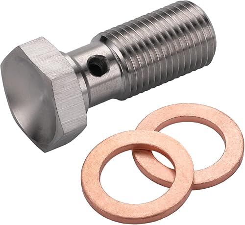 Vista 20 de M10x1.25 Adaptador de montaje de freno de tornillo banjo métrico de acero inoxidable de 0.787 in de largo con arandelas de cobre