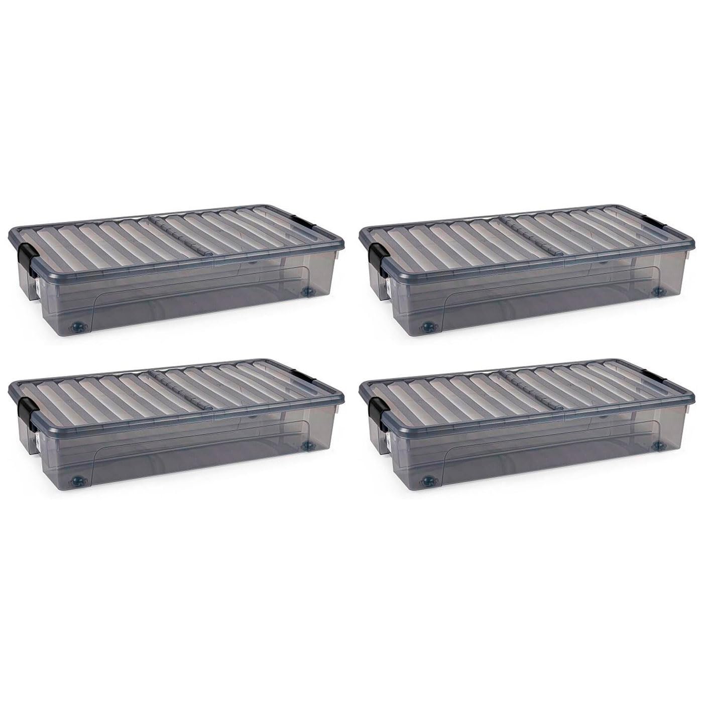 Acan Tradineur - Pack de 4 Boîtes de Rangement modèle KLIP sous-lit - Fabriqué en Plastique - Capacité de 35 Litres - Fermeture hermétique et Couvercle rabattable - 16 x 39,5 x 78 cm - Couleur
