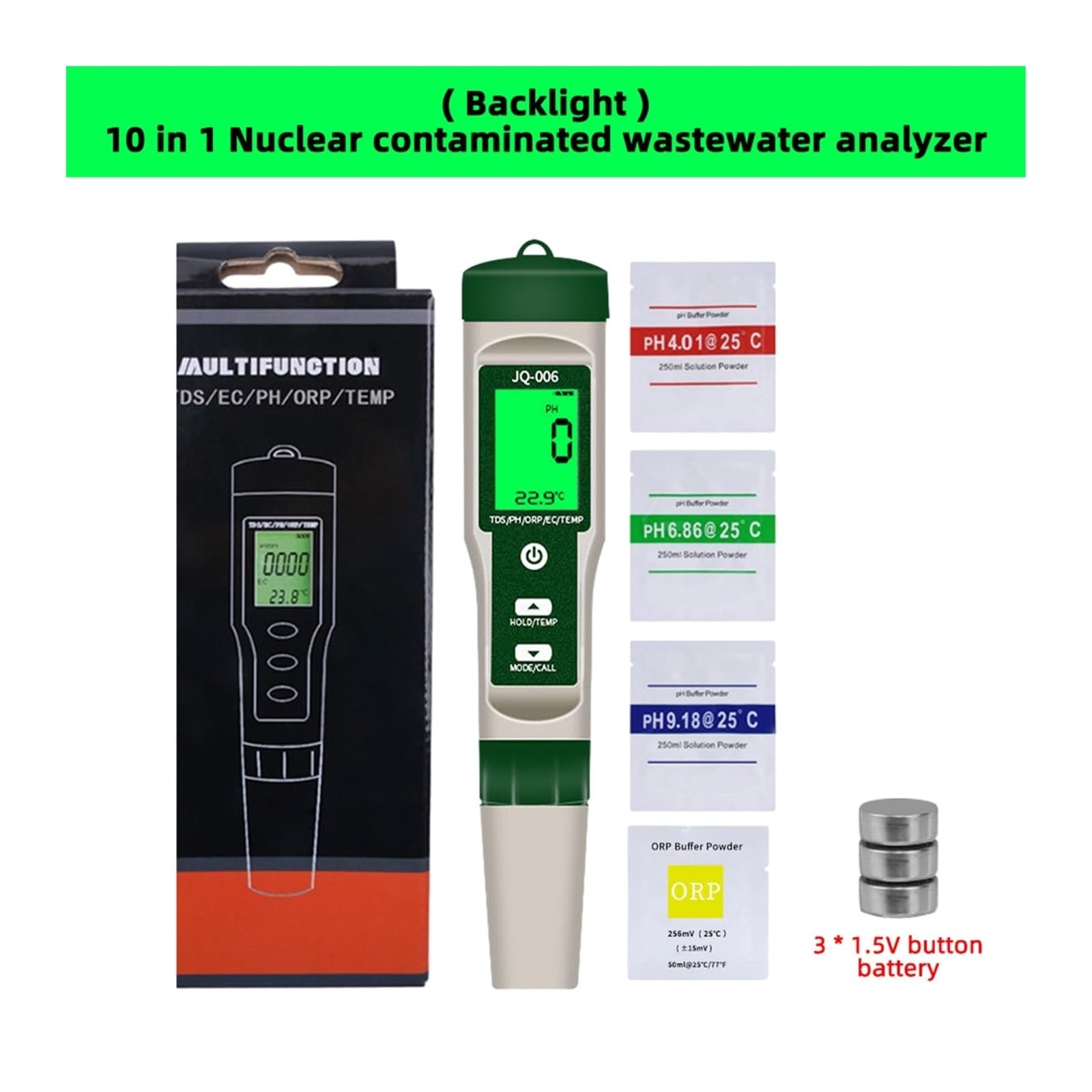 Kit per l'analisi dell'acqua, Tester digitale for il monitoraggio della qualità acqua al trizio 3H delle acque reflue 10 in 1 PH TDS EC ORP SG Misuratore ad alta precisione for bere(No Backlight)