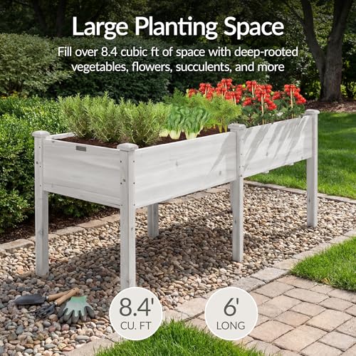 Image of Best Choice Products 72x24x30in Raised Garden Bed, Elevated Wood Planter Box Stand for Backyard, Patio, Balcony w /Divider Panel, 6 Legs, 300lb Capacity - White