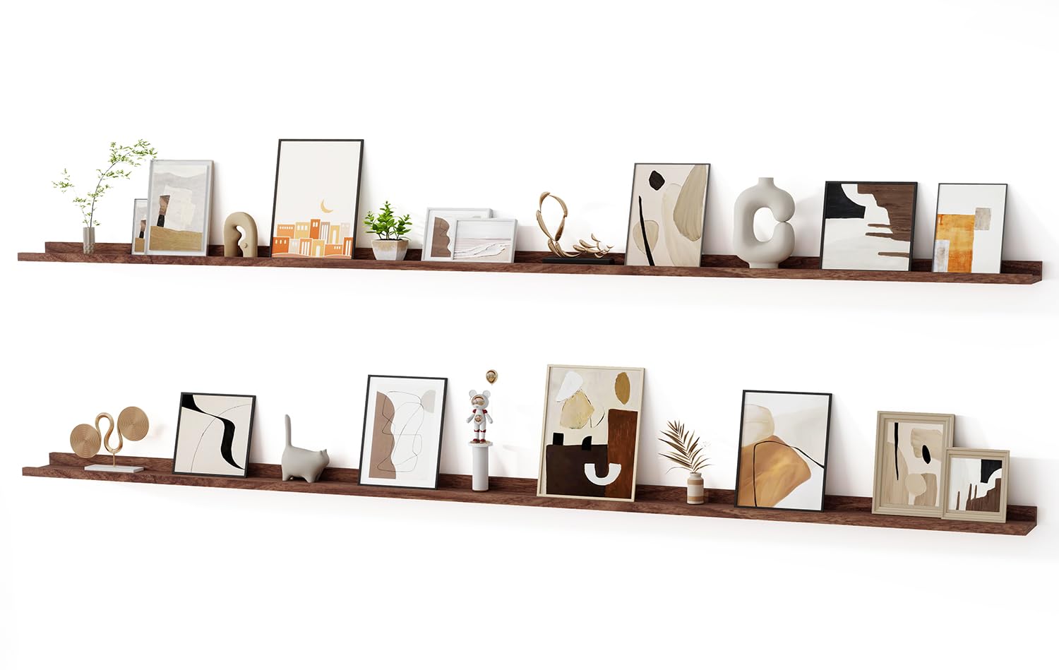 Photo 1 of ***DAMAGE-SELLING AS IS *** Floating Picture Ledge Shelves for Wall Set of 2, 95 Inches Picture Ledge Shelf with Long Large Nursery Book Shelf for Toys Storage Kids Bookshelf Wall Mounted Living Room Bedroom Decor Frames, Walnut