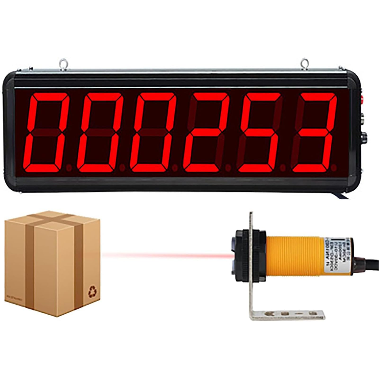 6-cyfrowy licznik linii produkcyjnej LED z sondą na podczerwień, do 999999, odległość czujnika 10-70 cm, pamięć wyłączania, do warsztatu fabrycznego